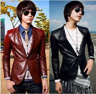 Men Fashion Slim Fit Faux Leather Short Coat Jacket Black Brown 