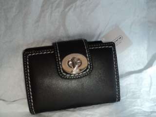   turnlock black leather medium wallet w/shite stitch F43608 nwt  