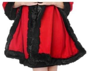 ladies womens red black Cashmere Wool blend faux fur wrap cape ruana 