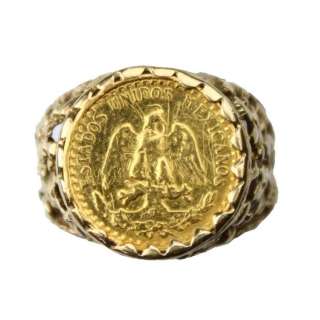 Vintage Mexican Dos Pesos 22ct. Gold Coin 1945 Ring  