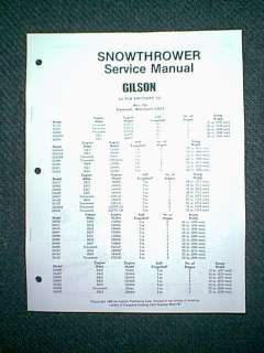 GILSON SNOW BLOWER MODELS 55130   55354 SERVICE MANUAL  