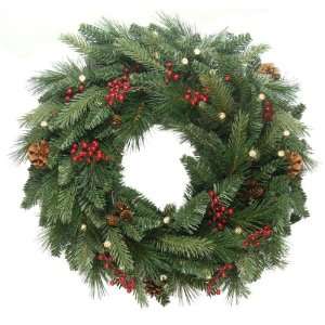 : 26 Pre Lit LED Battery Operated Berry & Pine Cone Christmas Wreath 
