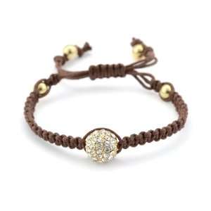  Shamballa Inspired Crystal and Brown Macrame Bracelet 