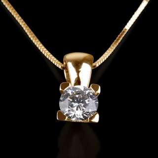 REAL DIAMOND SOLITAIRE PENDANT YELLOW GOLD 14K NECKLACE 0.45 CT SI 