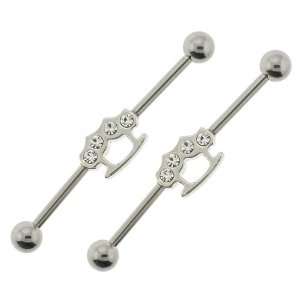   Steel Industrial Barbell with Brass Knuckles and Gems   Sold as a Pair