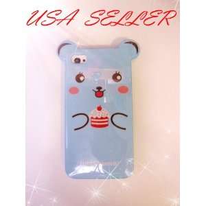  Cute Lovely Blue Smile Bear with Ears Back Cover Case for 