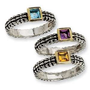   Silver and 14k 1.17ctw Multi Gemstone 3 Stackable Rings Jewelry