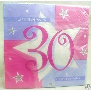  Pack of 16 Pink Shimmer 30th Paper Napkins. 3ply, Size 