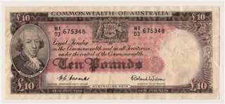 1954 Australian £10 Pound Note, Coombs / Wilson, VF  