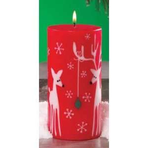 Pack of 4 Holiday Cheer Unscented Reindeer Christmas Pillar Candles 6