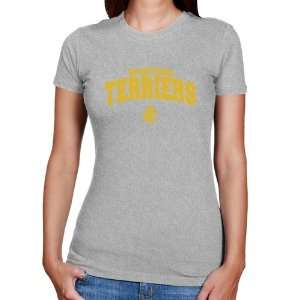  NCAA Wofford Terriers Ladies Ash Logo Arch T shirt: Sports 