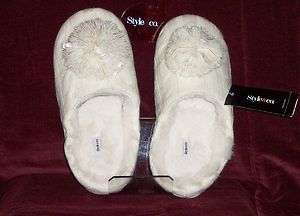 WOMENS STYLE & CO CABLE KNIT SCUFFS SLIPPER SZ M 7 8 IVORY NEW  
