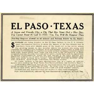  1915 Ad El Paso Texas Chamber Commerce Pullman Trains 