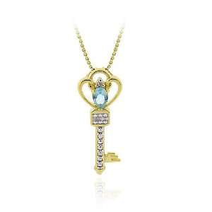   Designer Blue Topaz & Diamond Accent Crown Key Slide Pendant Jewelry