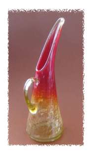 Retro Amberina crackle glass pitcher w/ applied handle  