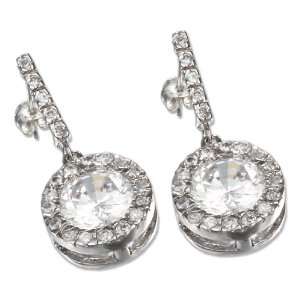   Sterling Silver 7mm Round Cubic Zirconia Post Dangle Earrings Jewelry