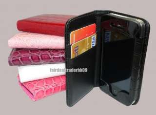 1x Croco Wallet Credit ID Card Flip Case Pouch 4 Apple iPhone 4 4S 4G 