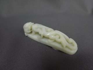   Chinese Light Celadon Jade Well Carved Dragon Belt Buckle  