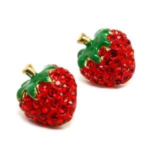  THE Cutest Crystal Stud Enamel Strawberry Post Earrings 