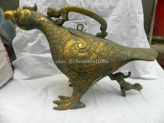 Antique bronze gold plating tiger crutch bird container  