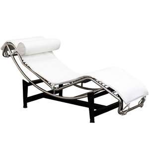 Le Corbusier Style LC4 Chaise in Genuine Leather in White  