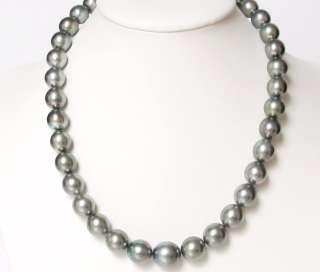   SHINING SILVER GRAY TAHITIAN CULTURED PEARL NECKLACE   14K GOLD CLASP
