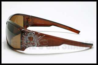 TATTOO Design Skull Sunglasses Biker Skater BROWN  