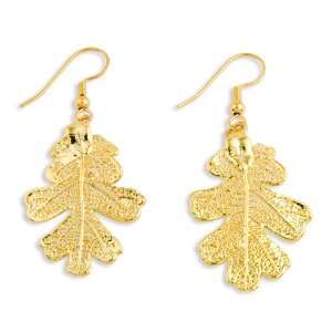  24k Gold Dipped Oak Leaf Dangle Earrings Jewelry