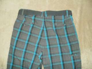 RS RYAN SHECKLER mens 36x12 gray PLAID flat Casual shorts w/belt 