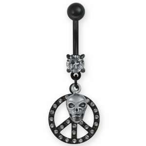   Skull and Peace Sign with Clear Stones and Black PVD Coating: Jewelry