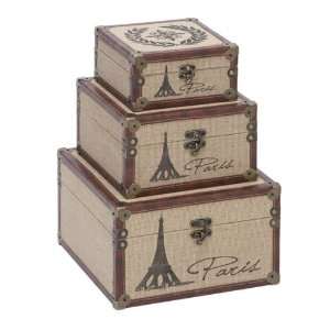    Set of Three Unique Wood Burlap Decorative Boxes: Home & Kitchen