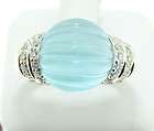 LARGE CARVED BLUE TOPAZ RING   .4ctw Diamond Accents 18