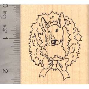   Bull Terrier Dog Christmas Wreath Rubber Stamp Arts, Crafts & Sewing