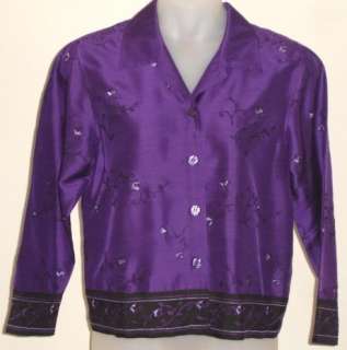 Beautiful boxy jacket from Coldwater Creek in royal purple embroidered 