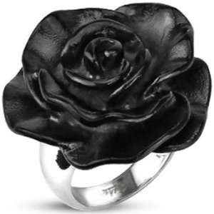  Size 7  Spikes Womens Stainless Steel Black IP Rose Ring Jewelry