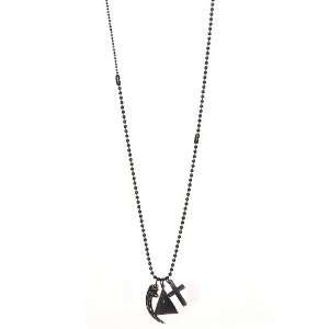  Matte Black Bead Cross Triangle Talon Necklace Jewelry