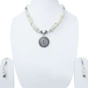 New Elegant Fashion Pearl Necklace Earring Set Women Jeweley Silver 