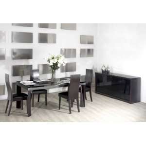Vig Furniture Star 7 Piece Dining Set Black Tinted Glass Top Extend 