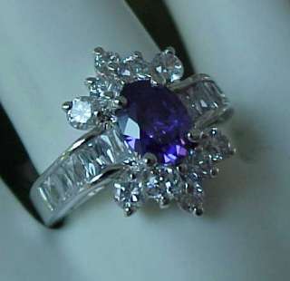   45ctTW Oval cut Amethyst Simulated Cluster CZ Cocktail RING Sz7  