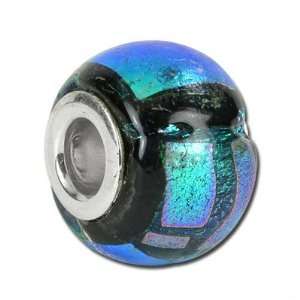 13mm Blue Dichroic Glass SS Large Metal Hole Glass Beads 