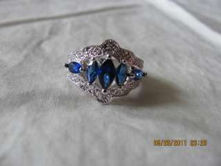 Glass Marquise Sapphire & Diamond Accent Ring Multiple Sizes 7 or 8 