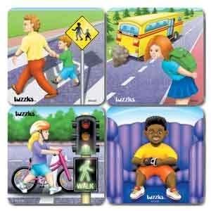    RAISED TUZZLES WOODEN ROAD SAFETY PUZZLES, SET OF 4: Toys & Games