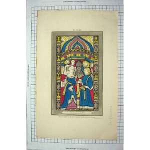  STAINED GLASS WINDOWS BUCKLAND CHURCH 1801 COLOUR PRINT 