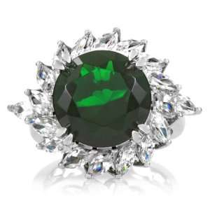  Rikas 7 Ct Emerald CZ Round Cut Cocktail Ring Jewelry