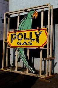 OLD Polly Gas Parrot porcelain neon sign die cut 1940s  