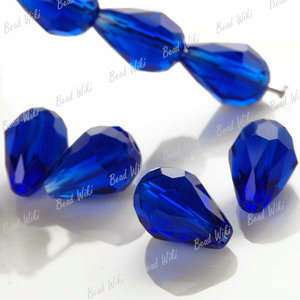 20 Blue Loose Faceted Cut Teardrop Crystal Glass Bead Drop 12x8mm 