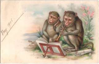 1905 Misch&Stock Monkey Playing Clarinet/Flute Postcard  