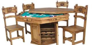 Poker & Dining Table, Wine Rack Pedestal, 6 Sided Mexican Rustic Game 