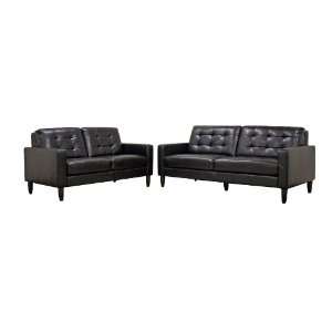  Modern Furniture  Caledonia Black Leather Modern Sofa Set 