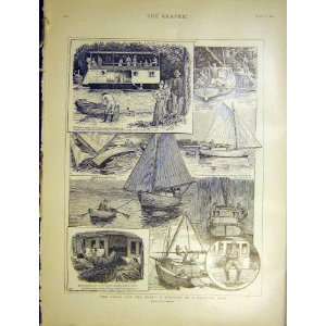   Sketches Scottish Lock Boat Houseboat Old Print 1901